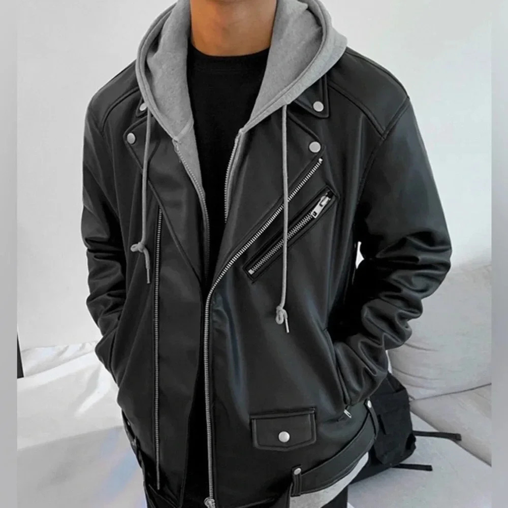Black Faux Leather Biker Jacket | Bang Chan – Stray Kids